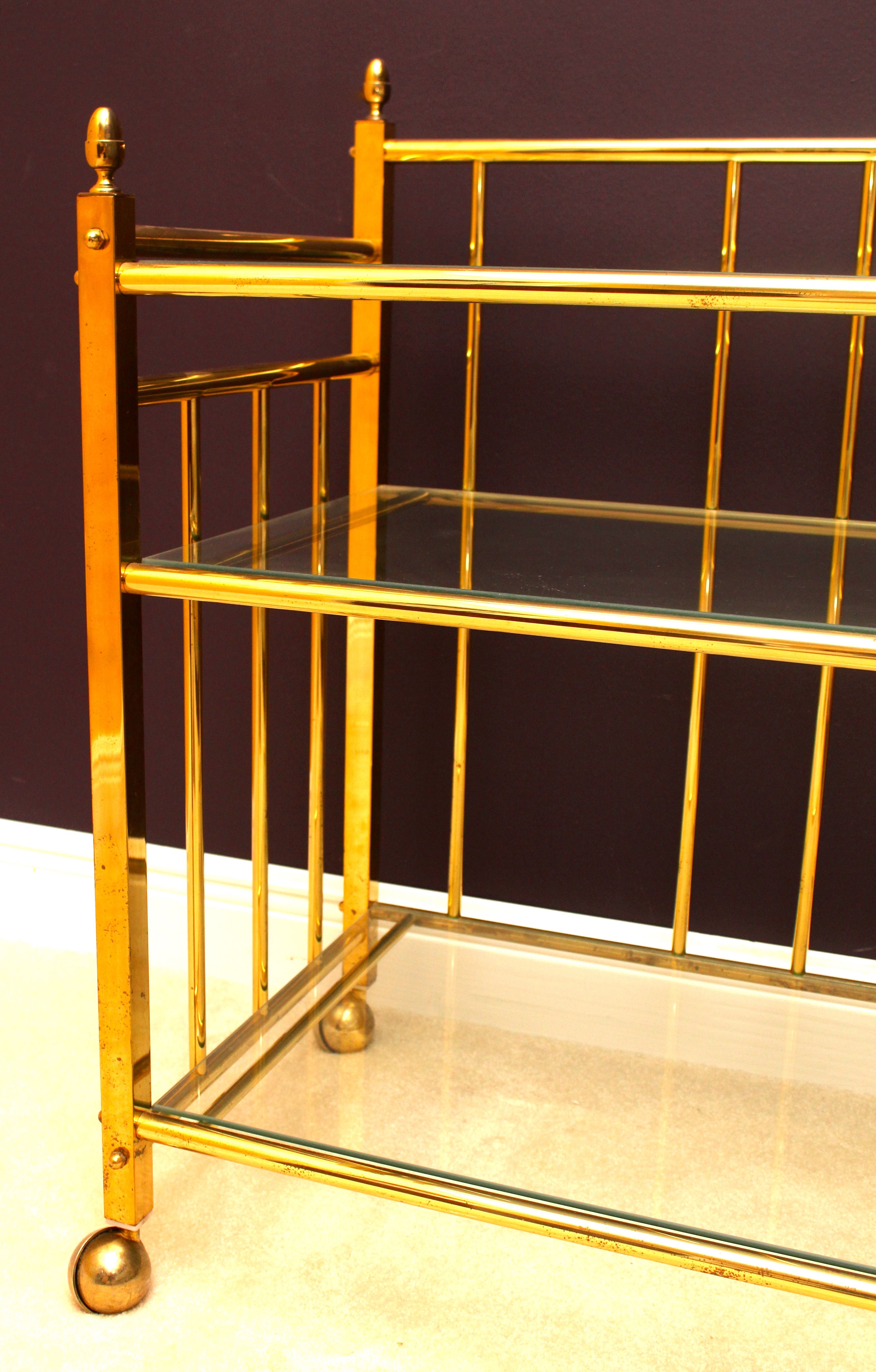 Vintage Brass Bar Cart With Acorn Finials EBTH
