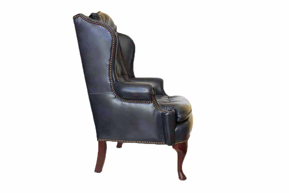 Dark Blue Leather Wingback Chair by Classic Leather Furniture EBTH