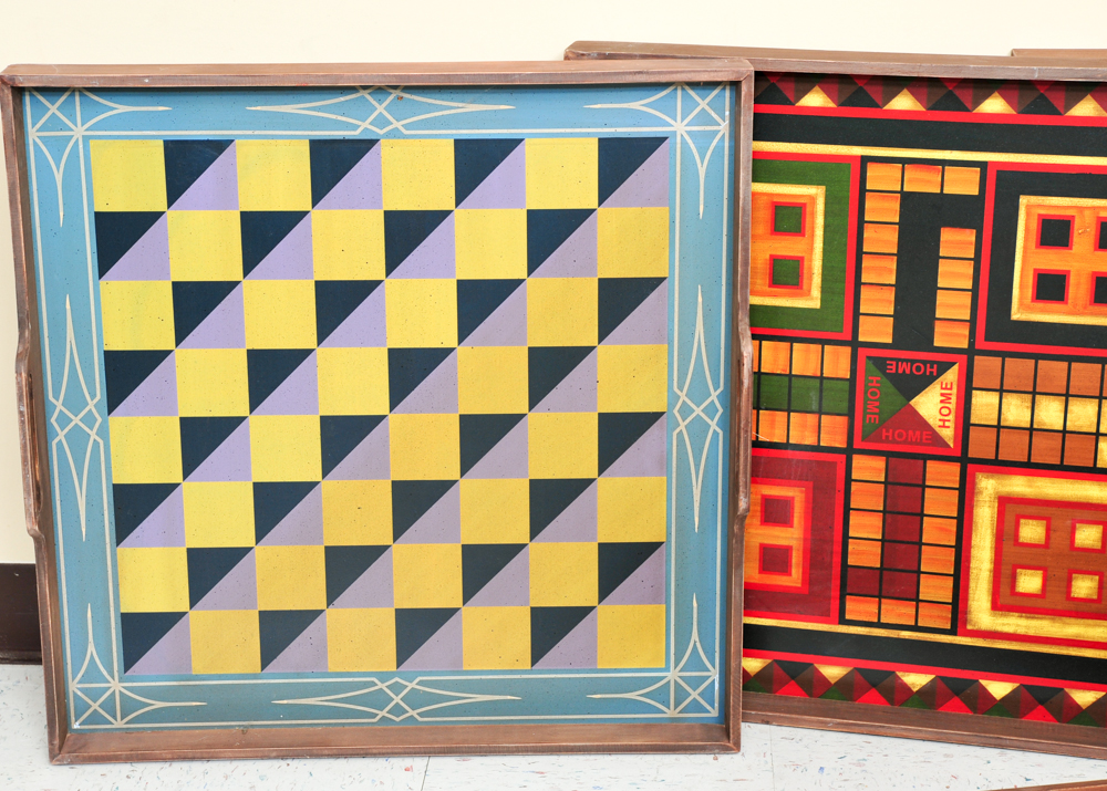 Four Wooden Game Board Serving Trays EBTH