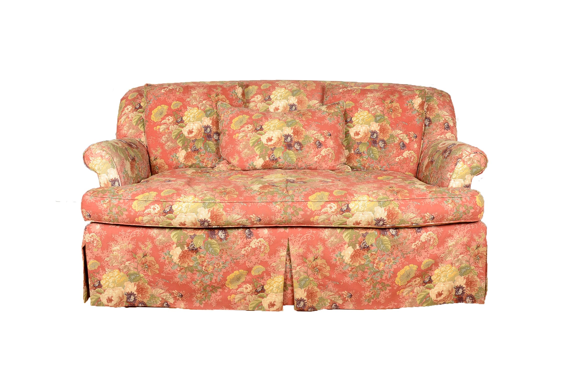 Red Floral Down Couch By Highland House Ebth