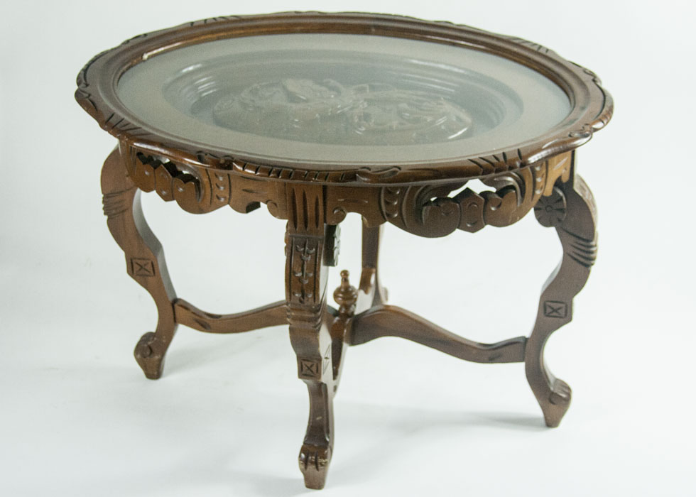 Eastlake Style Oval Side Table with Glass Top and Carved Inlay EBTH