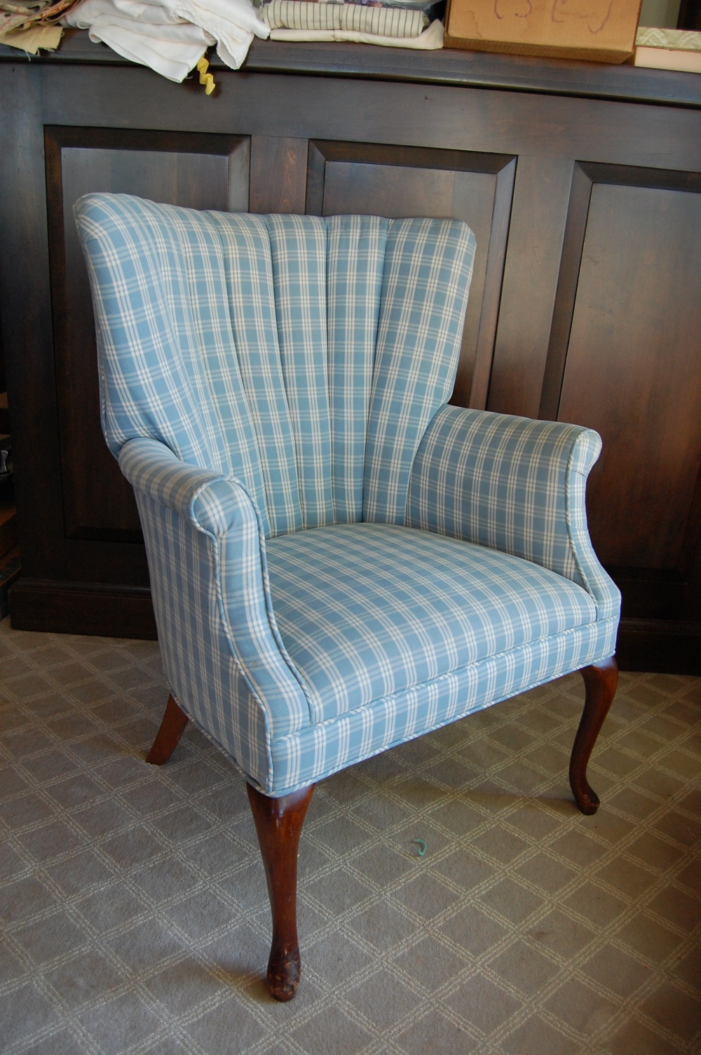 Petite Wingback Chair in Blue Plaid | EBTH