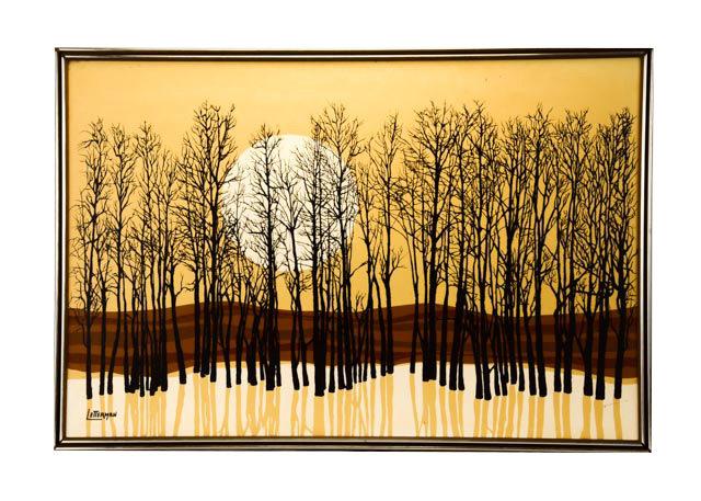 Letterman Graphic Painting of Sunset and Trees EBTH