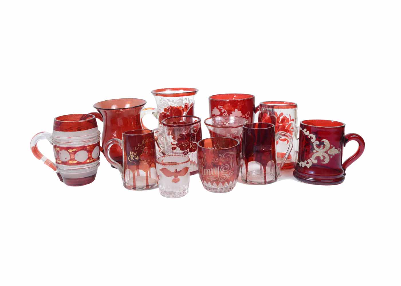 red glass mugs