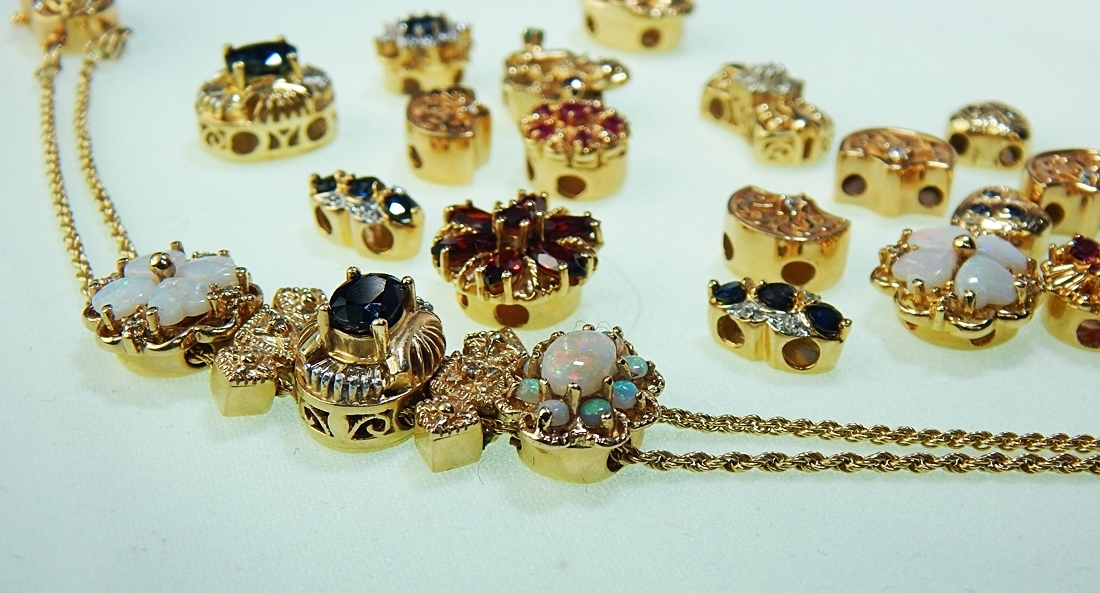 14K Gold and Diamond Multi Gemstone Slide Charm Bracelet EBTH