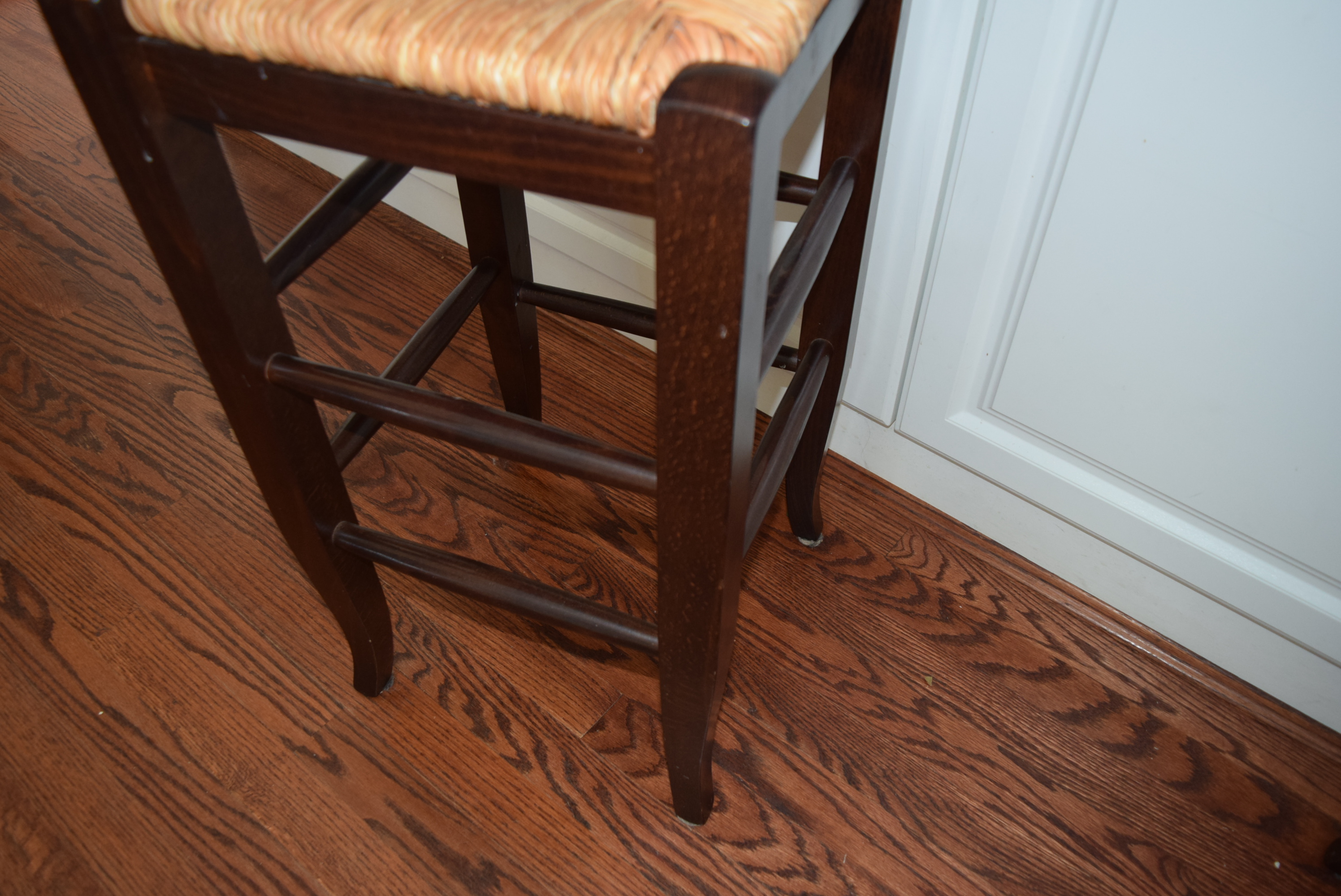 Pair of Pottery Barn "Napoleon" Rush Seat Counter Bar Stools EBTH