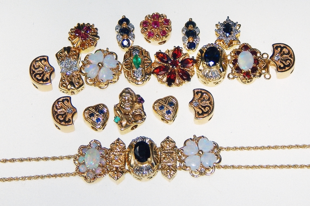 14K Gold and Diamond Multi Gemstone Slide Charm Bracelet EBTH