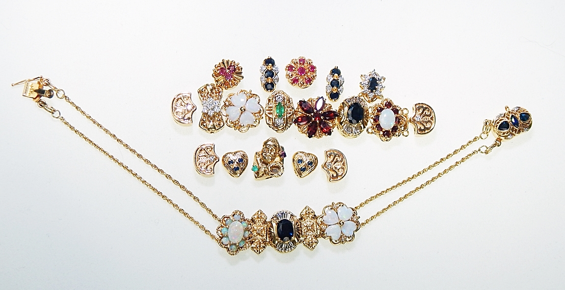 14K Gold and Diamond Multi Gemstone Slide Charm Bracelet EBTH