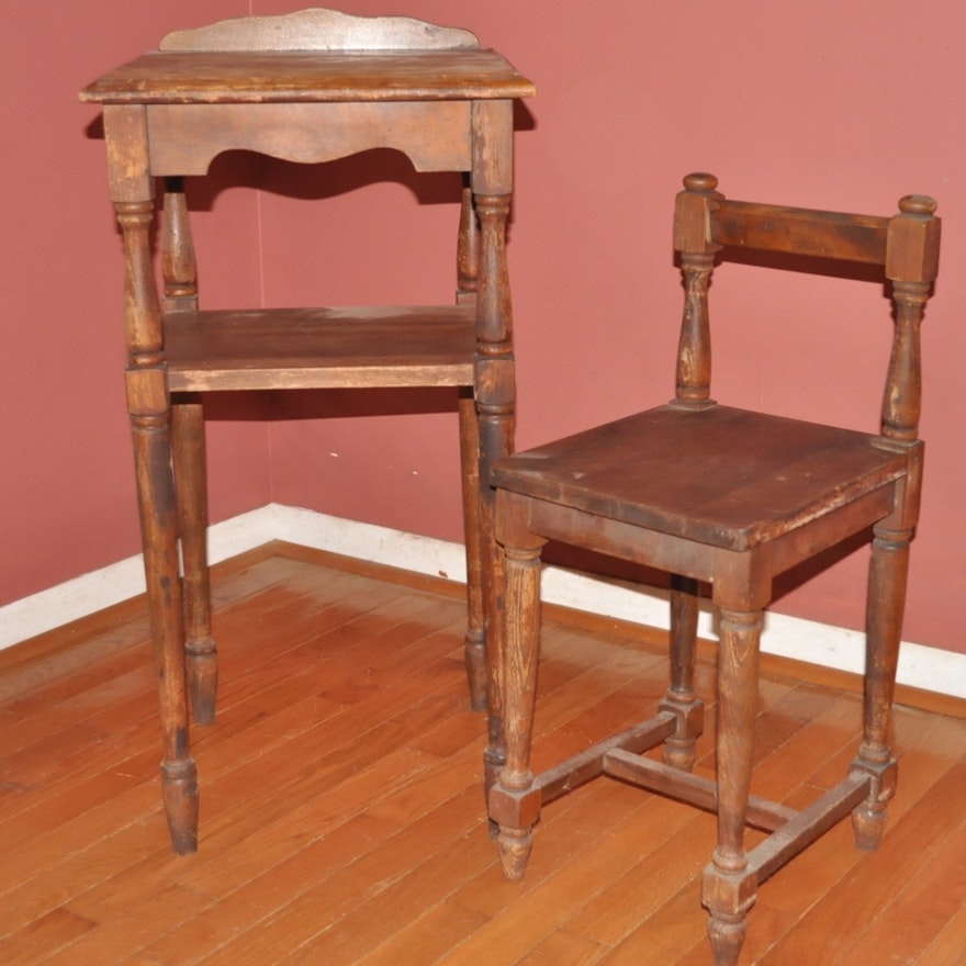 Vintage Walnut Telephone Table With Chair : EBTH Vintage Walnut Telephone Table With Chair ... - Vintage Walnut Telephone Table With Chair : EBTH