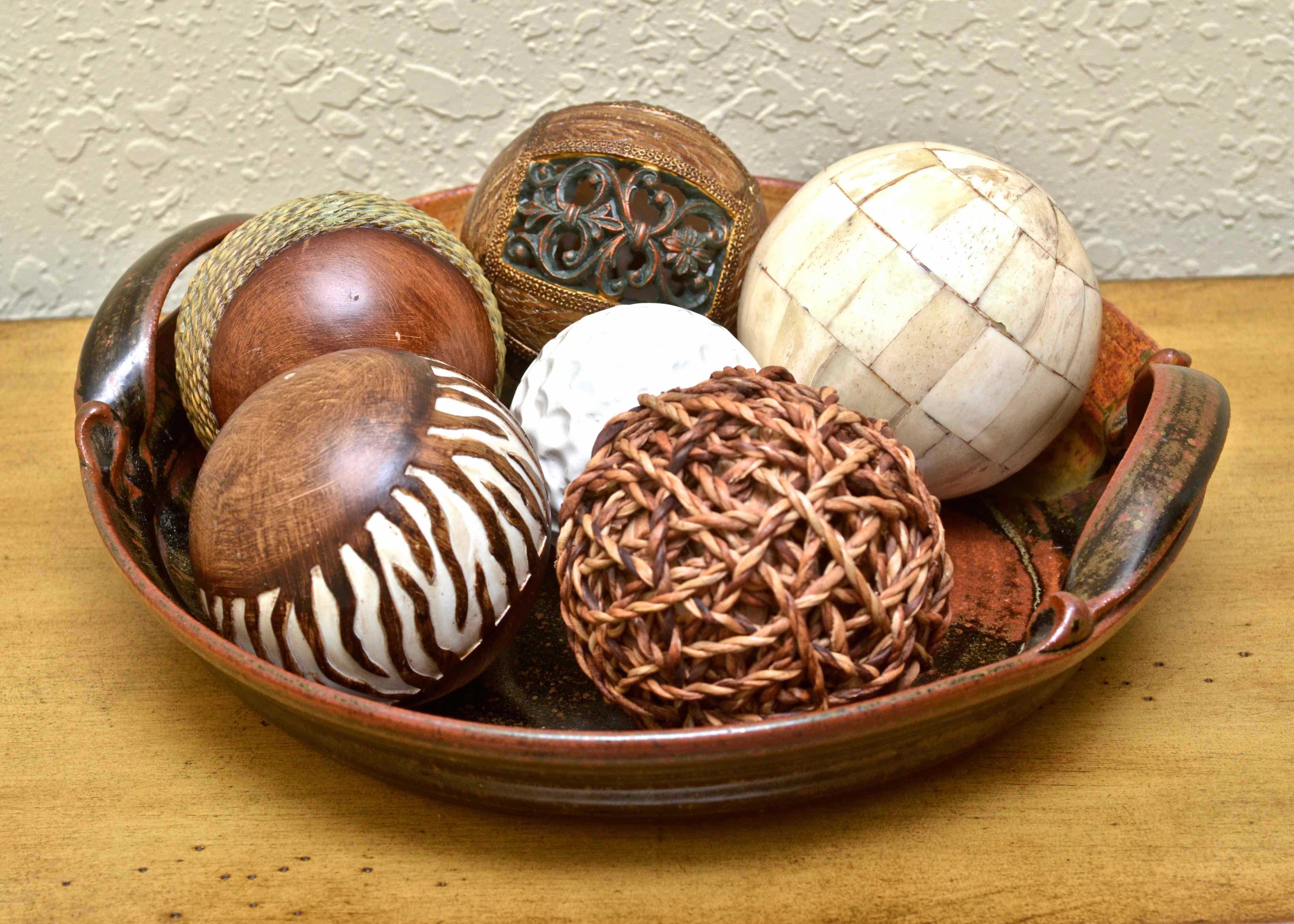 Stoneware Tray With Decorative Spheres Ebth