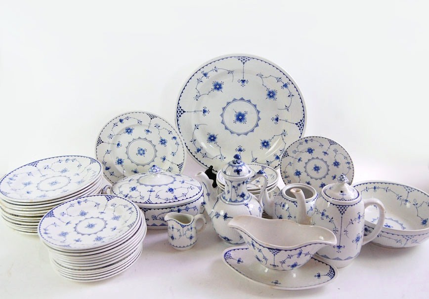 Danish Furnivals "Blue Denmark" China and Royal Copenhagen Teapot EBTH