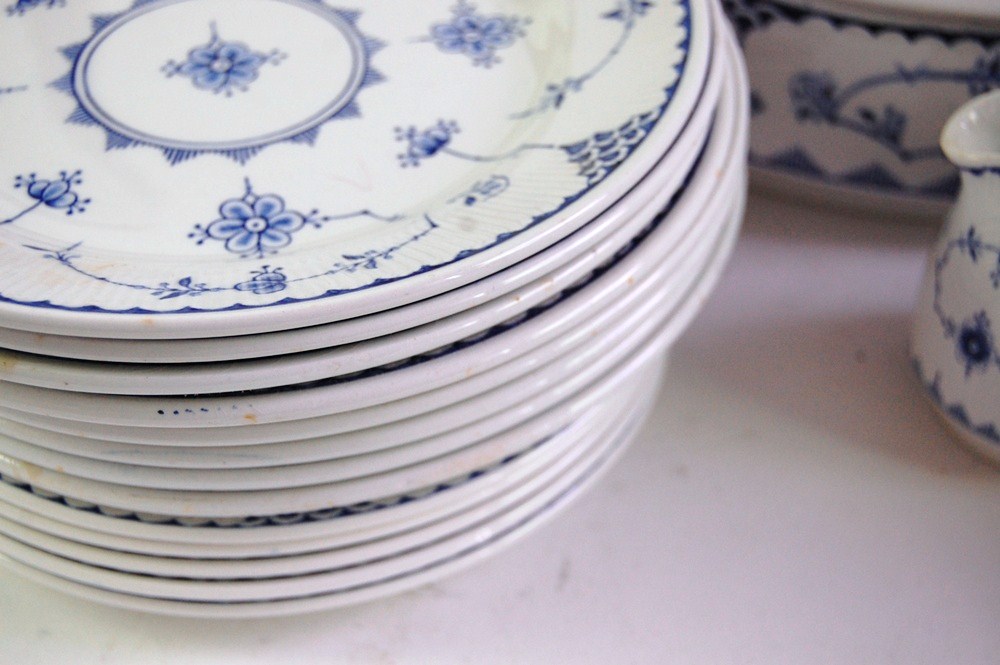 Danish Furnivals "Blue Denmark" China and Royal Copenhagen Teapot EBTH