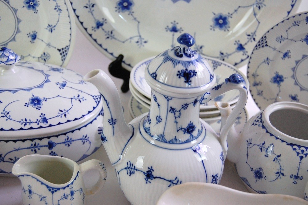Danish Furnivals "Blue Denmark" China and Royal Copenhagen Teapot EBTH