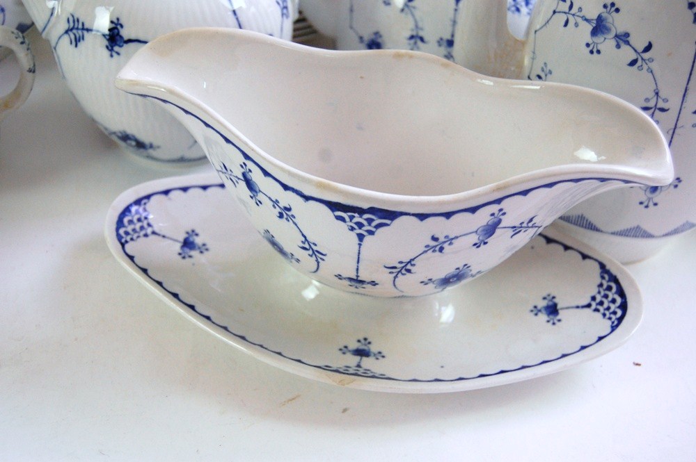 Danish Furnivals "Blue Denmark" China and Royal Copenhagen Teapot EBTH