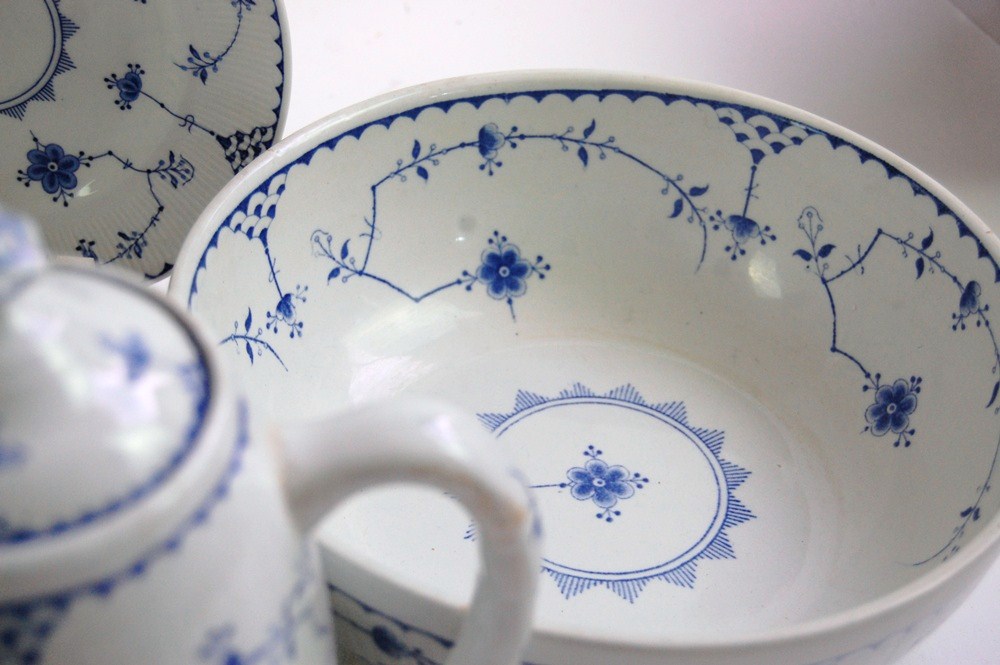 Danish Furnivals "Blue Denmark" China and Royal Copenhagen Teapot EBTH