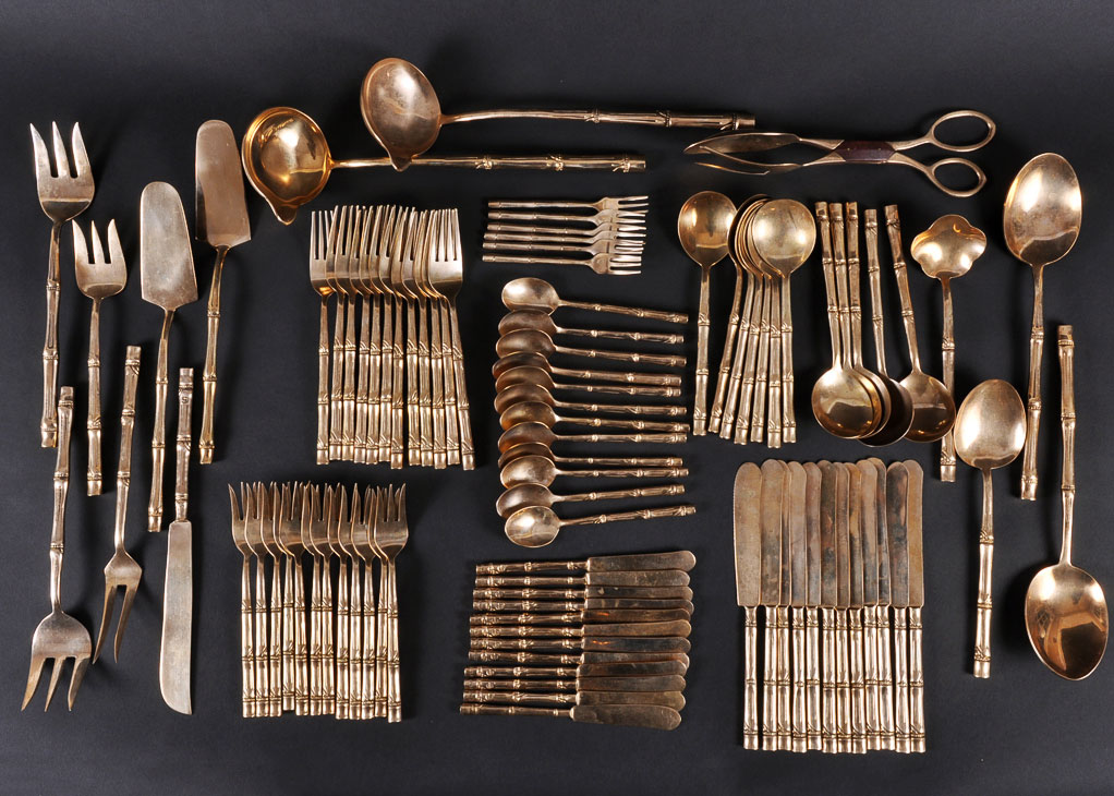 Vintage Bamboo Pattern Nickel Bronze Flatware Set EBTH