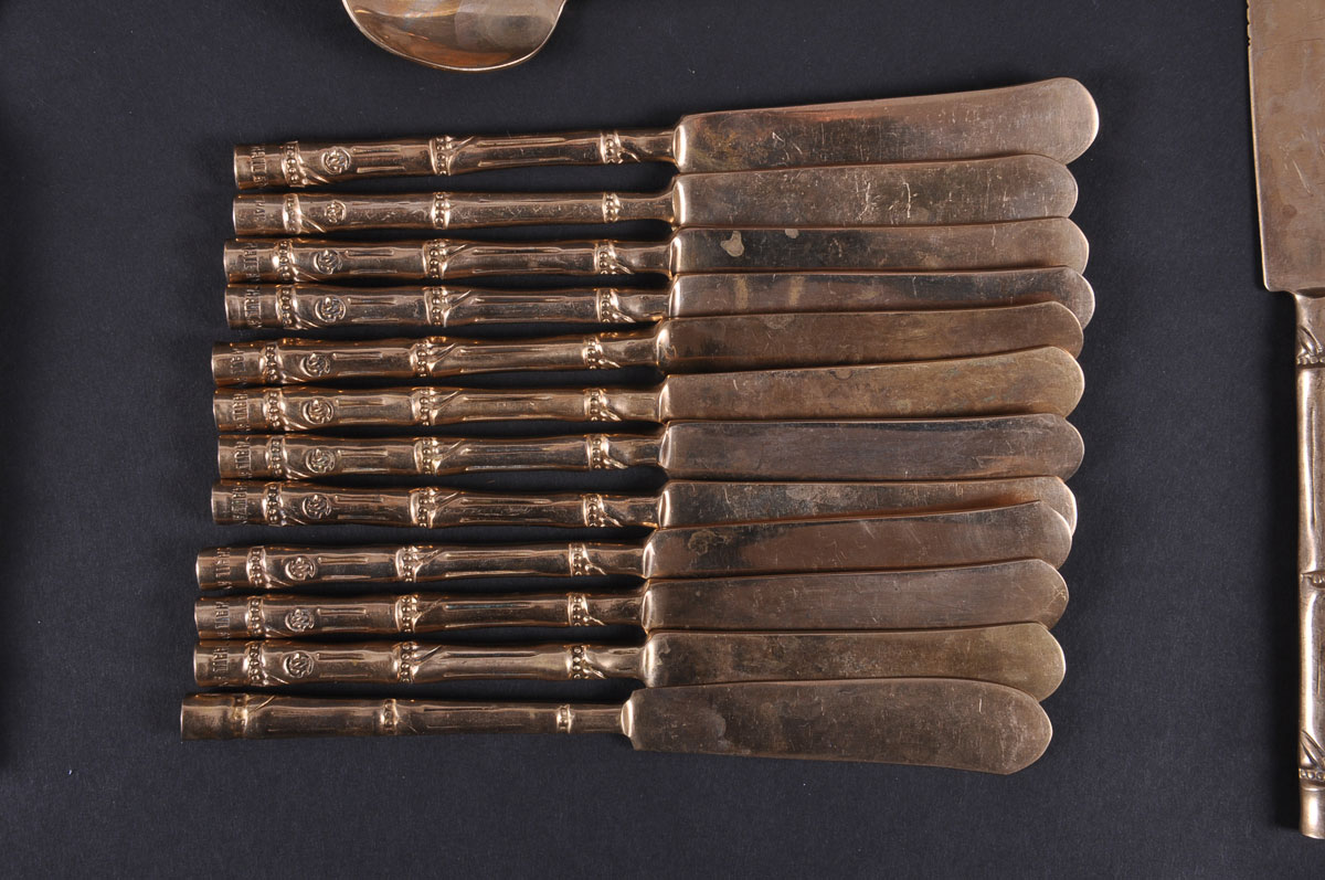 Vintage Bamboo Pattern Nickel Bronze Flatware Set EBTH