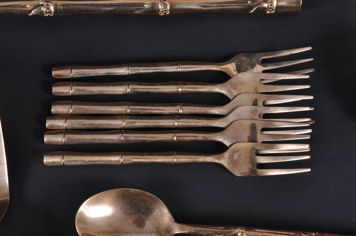 Vintage Bamboo Pattern Nickel Bronze Flatware Set EBTH