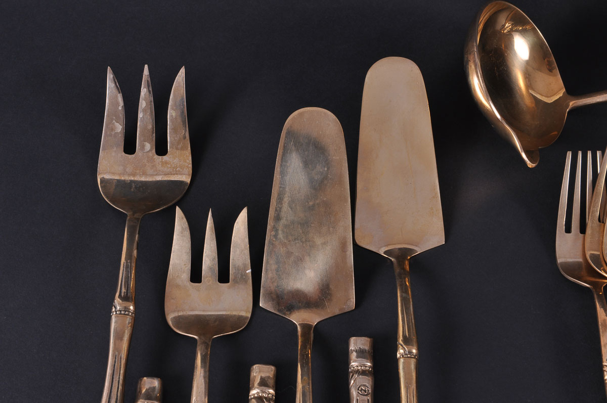 Vintage Bamboo Pattern Nickel Bronze Flatware Set EBTH