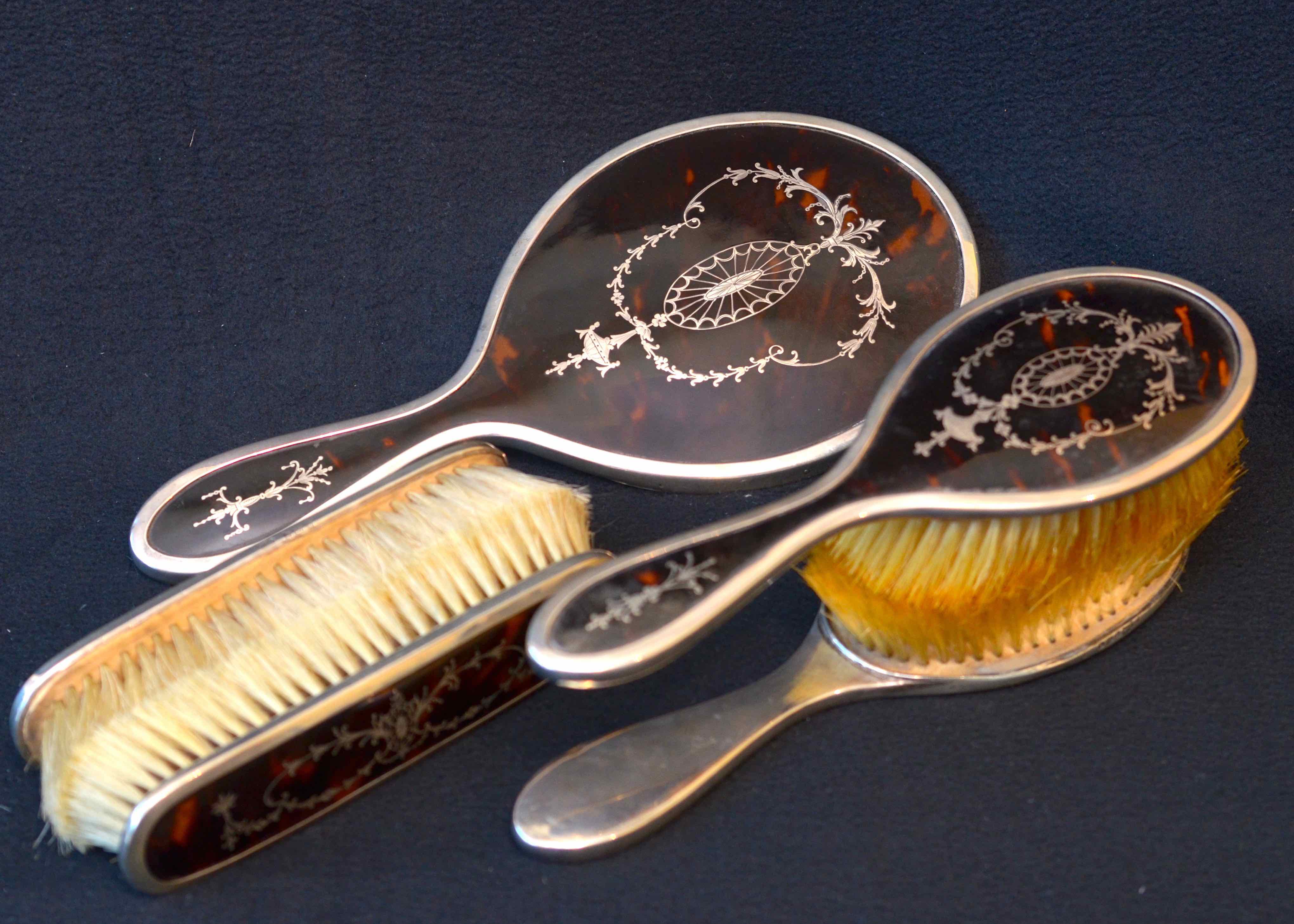 Antique English Sterling Silver And Tortoise Shell Dresser Set Ebth