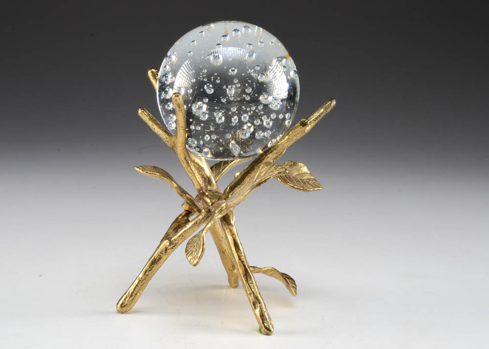 Glass Orb/Paperweight in Brass Stand EBTH