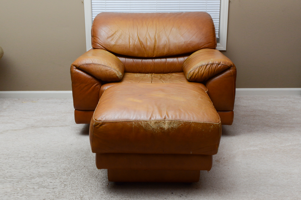Oversized Leather Chair and Ottoman EBTH