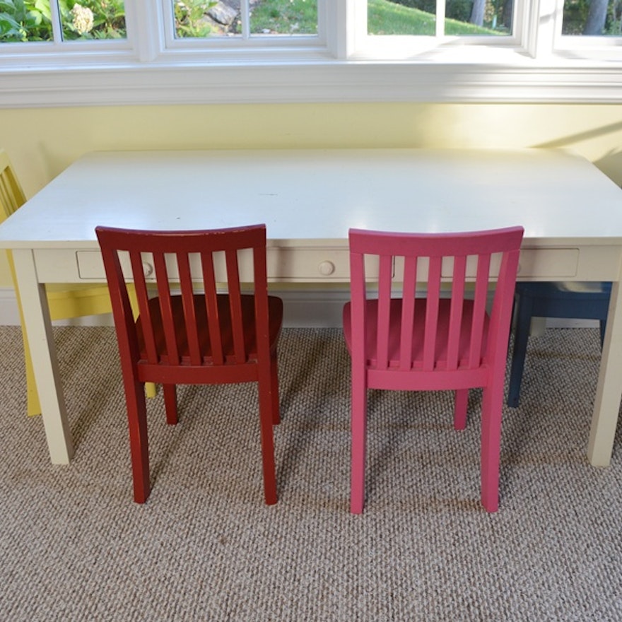 Pottery Barn Kids White Craft Table And Four Carolina Chairs Ebth