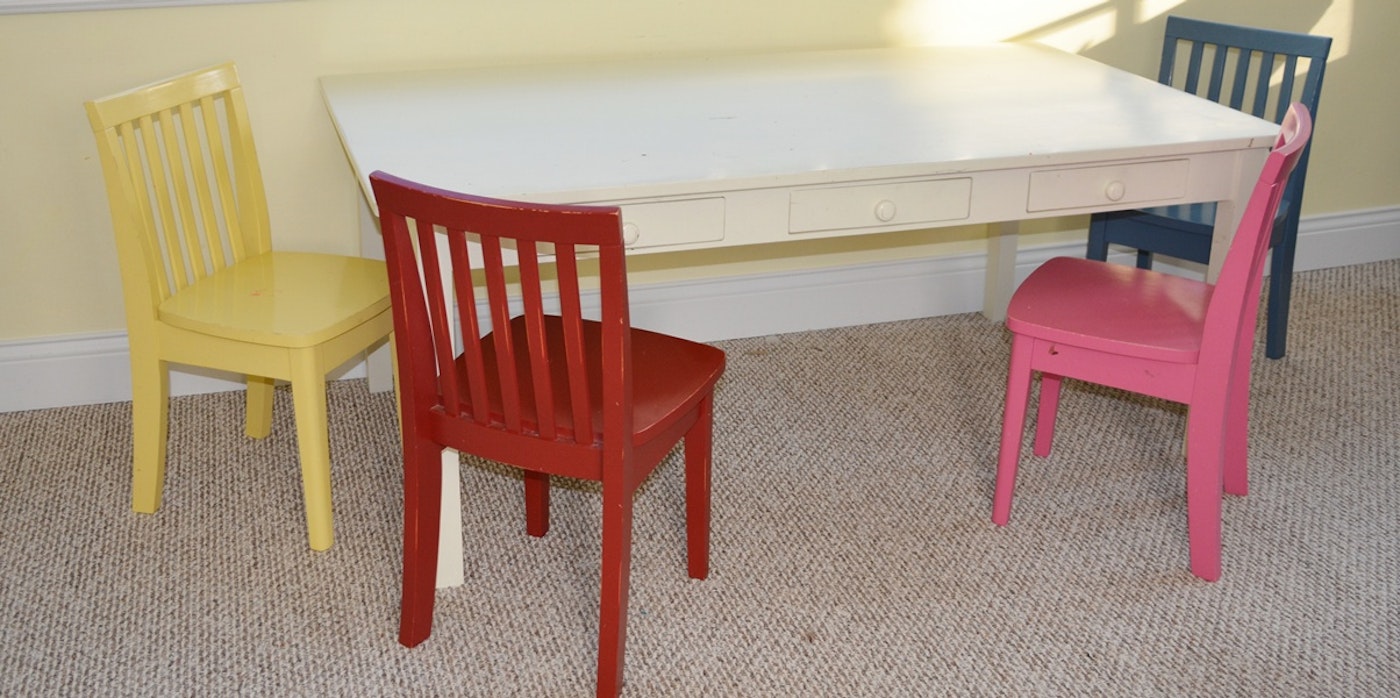 Pottery Barn Kids White Craft Table and Four "Carolina ...