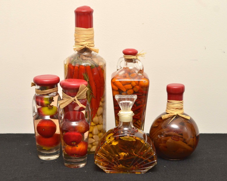 Grouping Decorative Of Pickled Vegetables And Herbs In Glass Jars Ebth