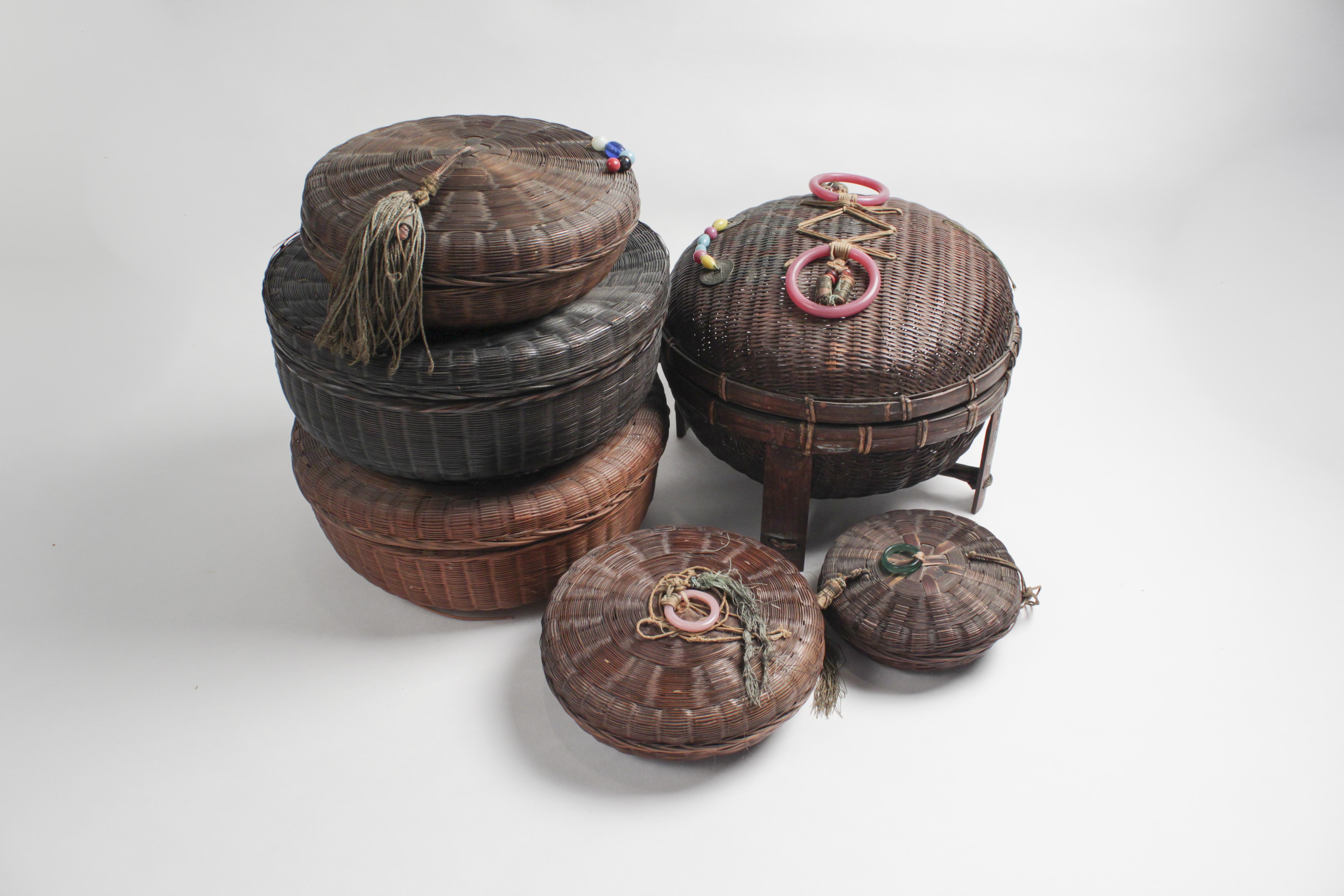 Six Various Antique Chinese Sewing Baskets EBTH