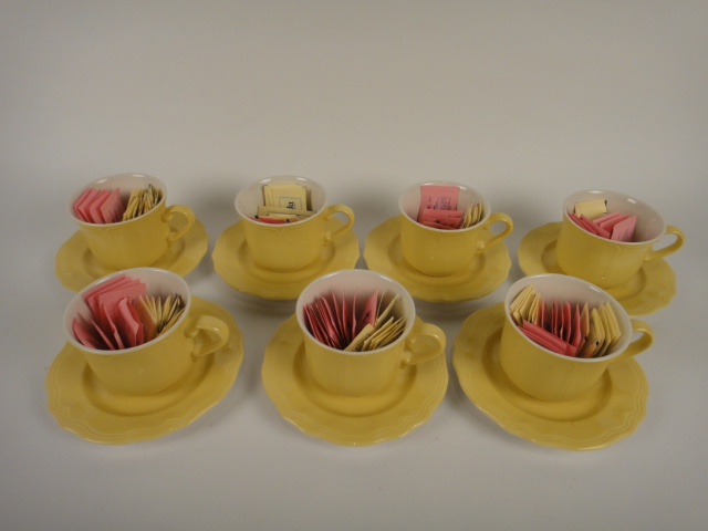 7 Yellow Cup and Saucer Sugar Holder Sets EBTH