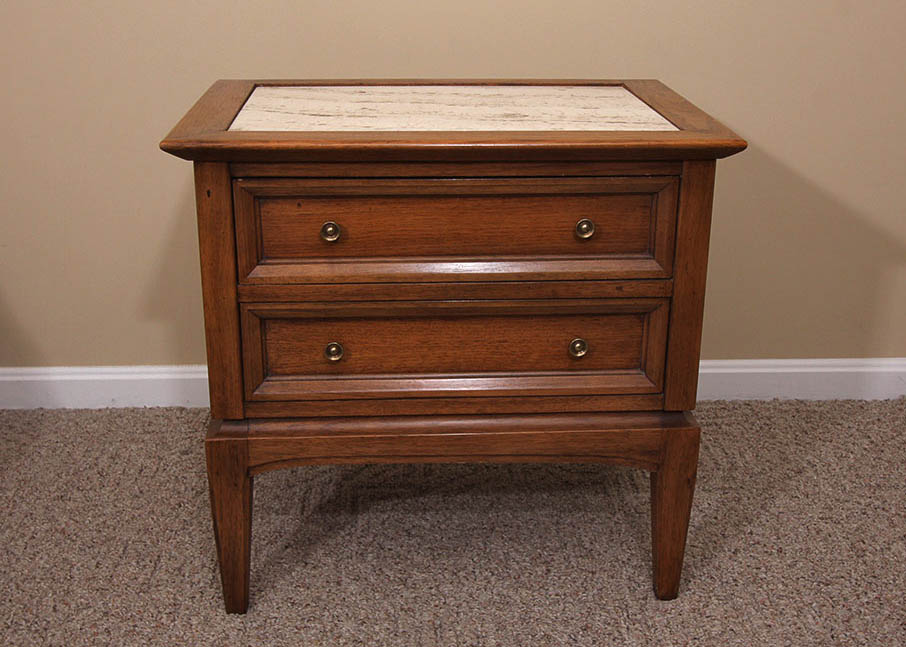 Dark Walnut Nightstand with Stone Inlay EBTH