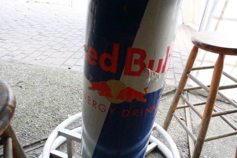 Wooden Top Red Bull Bar Table with Six Wooden Bar Stools EBTH