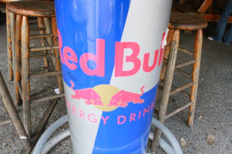 Wooden Top Red Bull Bar Table with Six Wooden Bar Stools EBTH