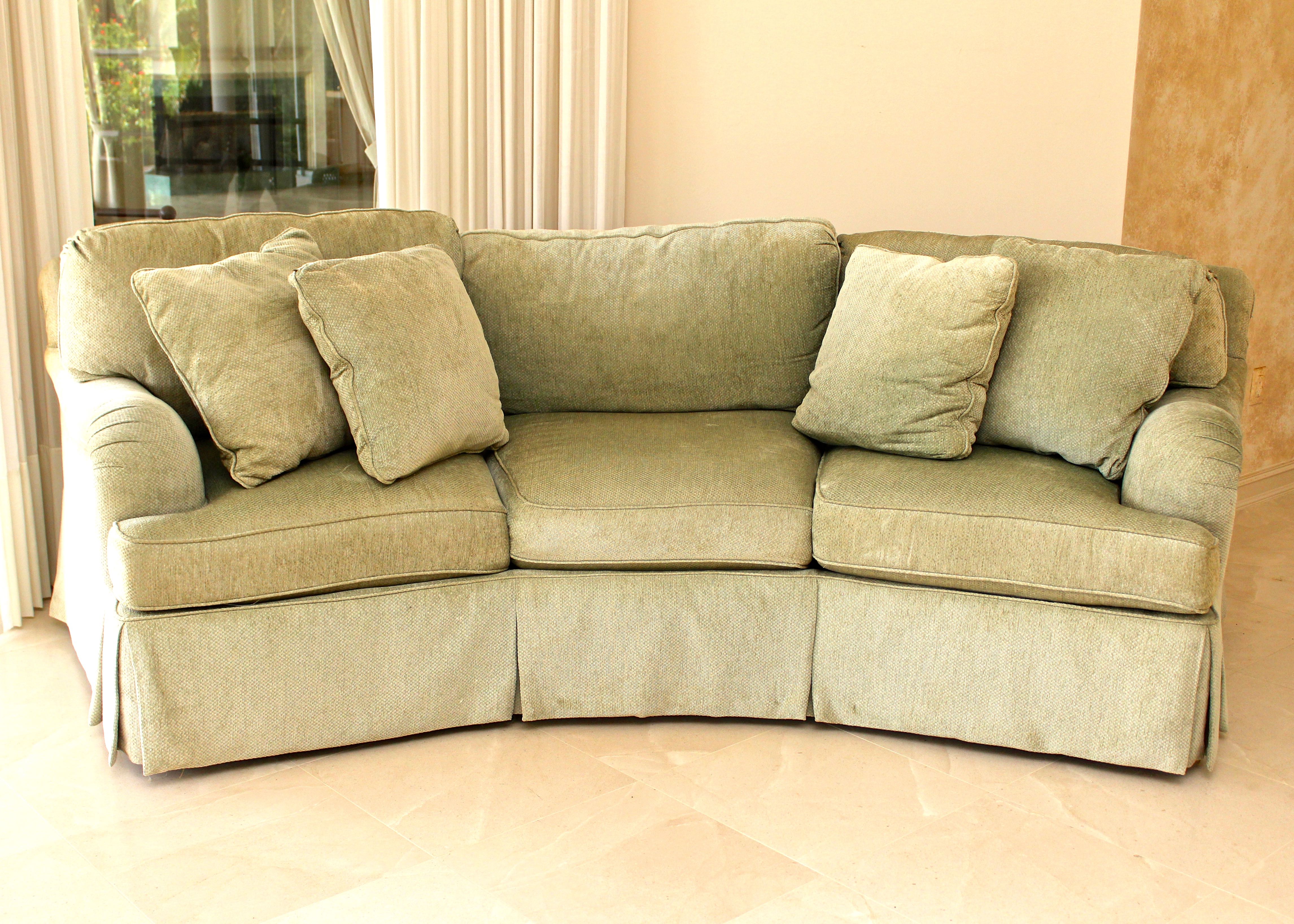 Curved Sage Green Sofa by Sherrill EBTH
