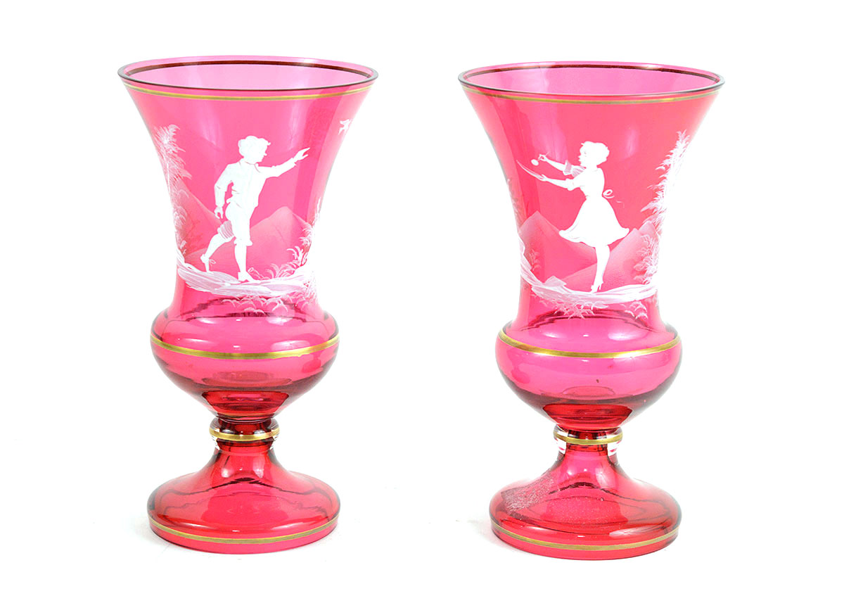 Fenton Mary Gregory Cranberry Glass Vases Ebth