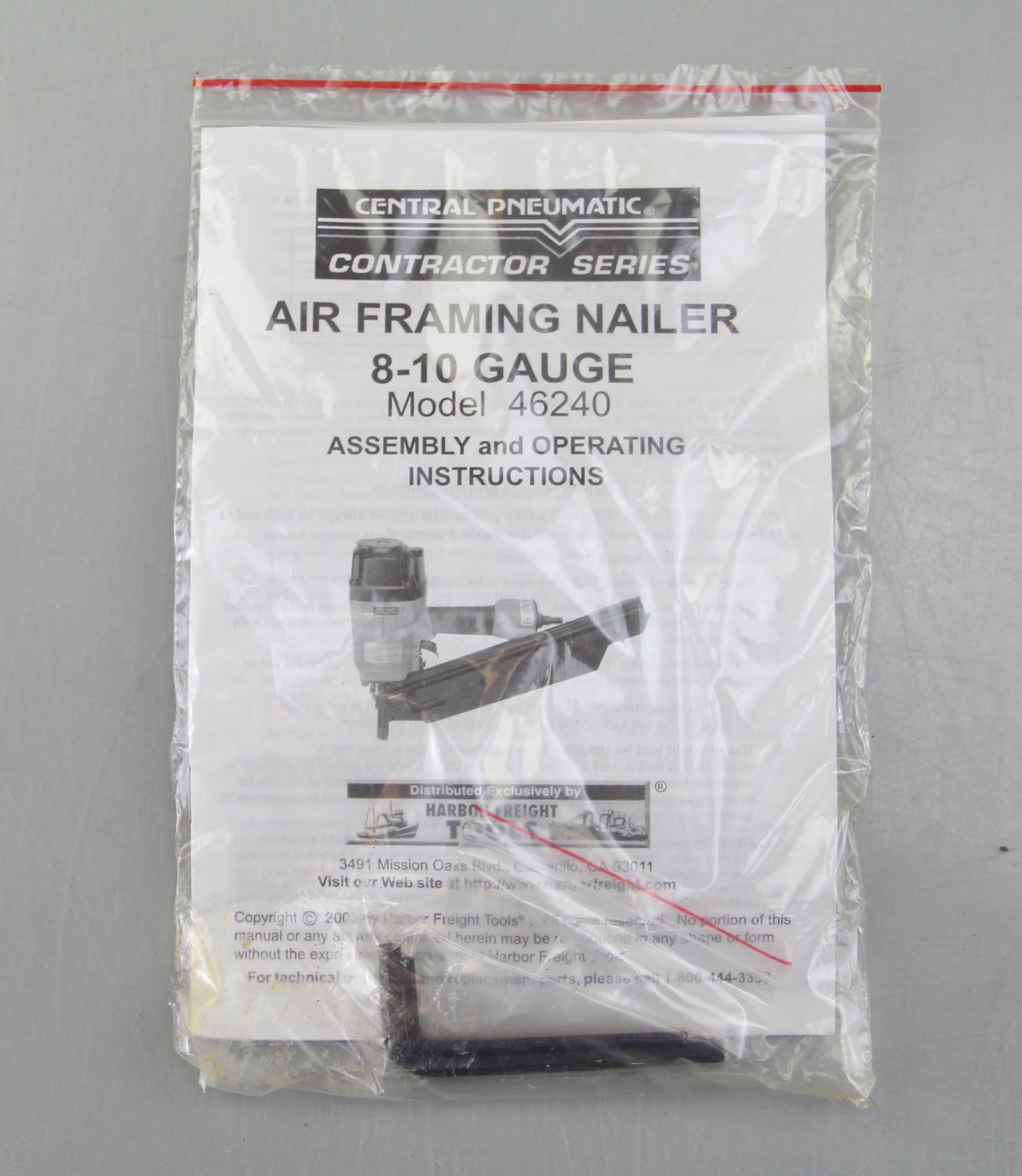 Central Pneumatic Contractor Series AirFraming Nailer 110 Gauge EBTH