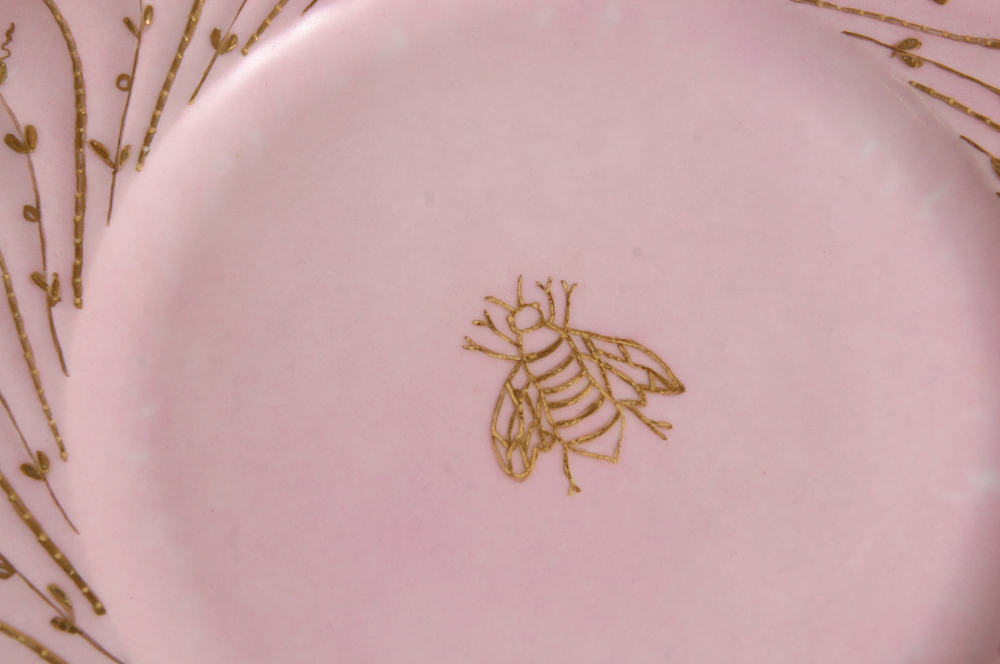 Assortment of China Plates with Hand-Painted Bee Designs | EBTH