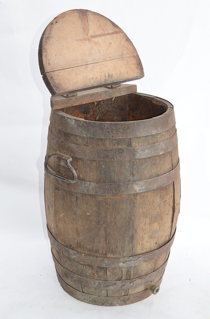 Vintage Oak Pickle Barrel with Hinged Lid EBTH