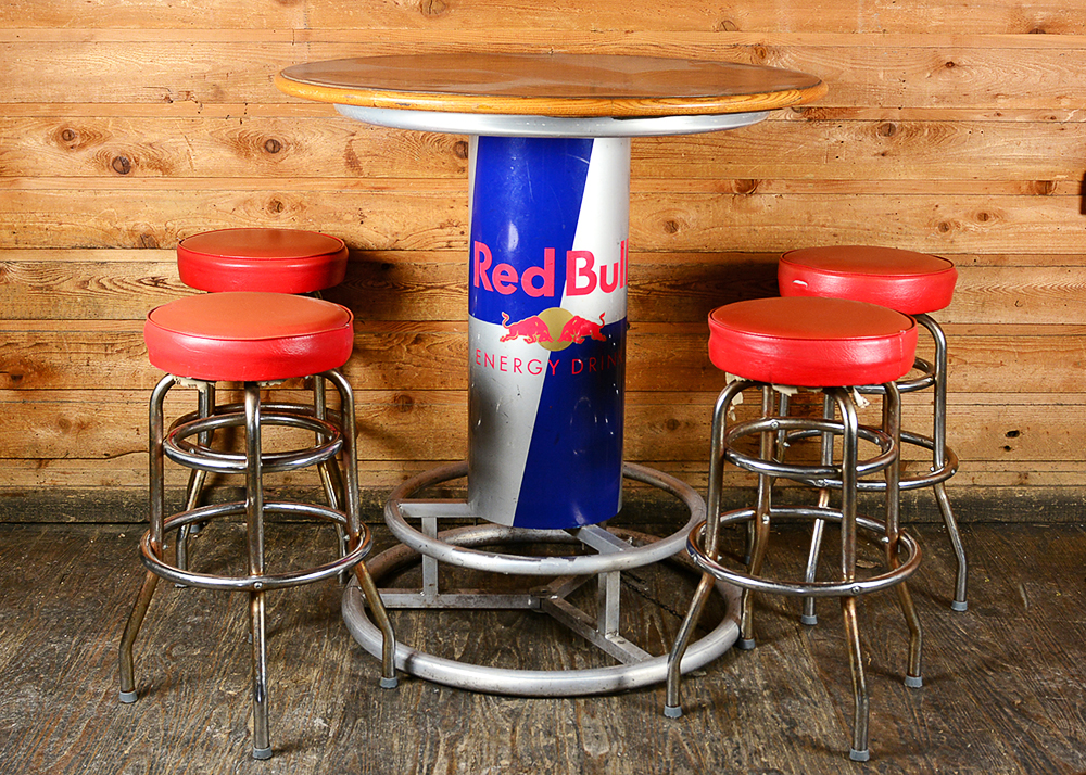 Round Red Bull Bar Table and Stools EBTH