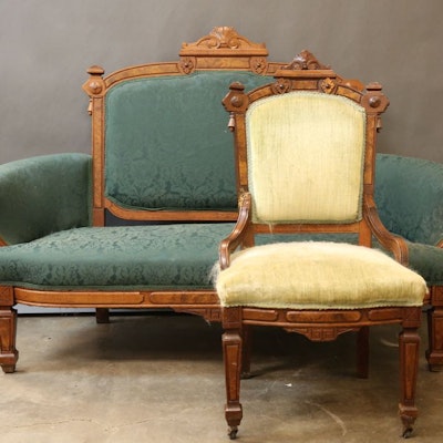 Vintage Chairs, Antique Chairs And Retro Chairs Auction In Lexington Antique American Victorian Eastlake Style Settee and Chair - Vintage Chairs, Antique Chairs And Retro Chairs Auction In Lexington