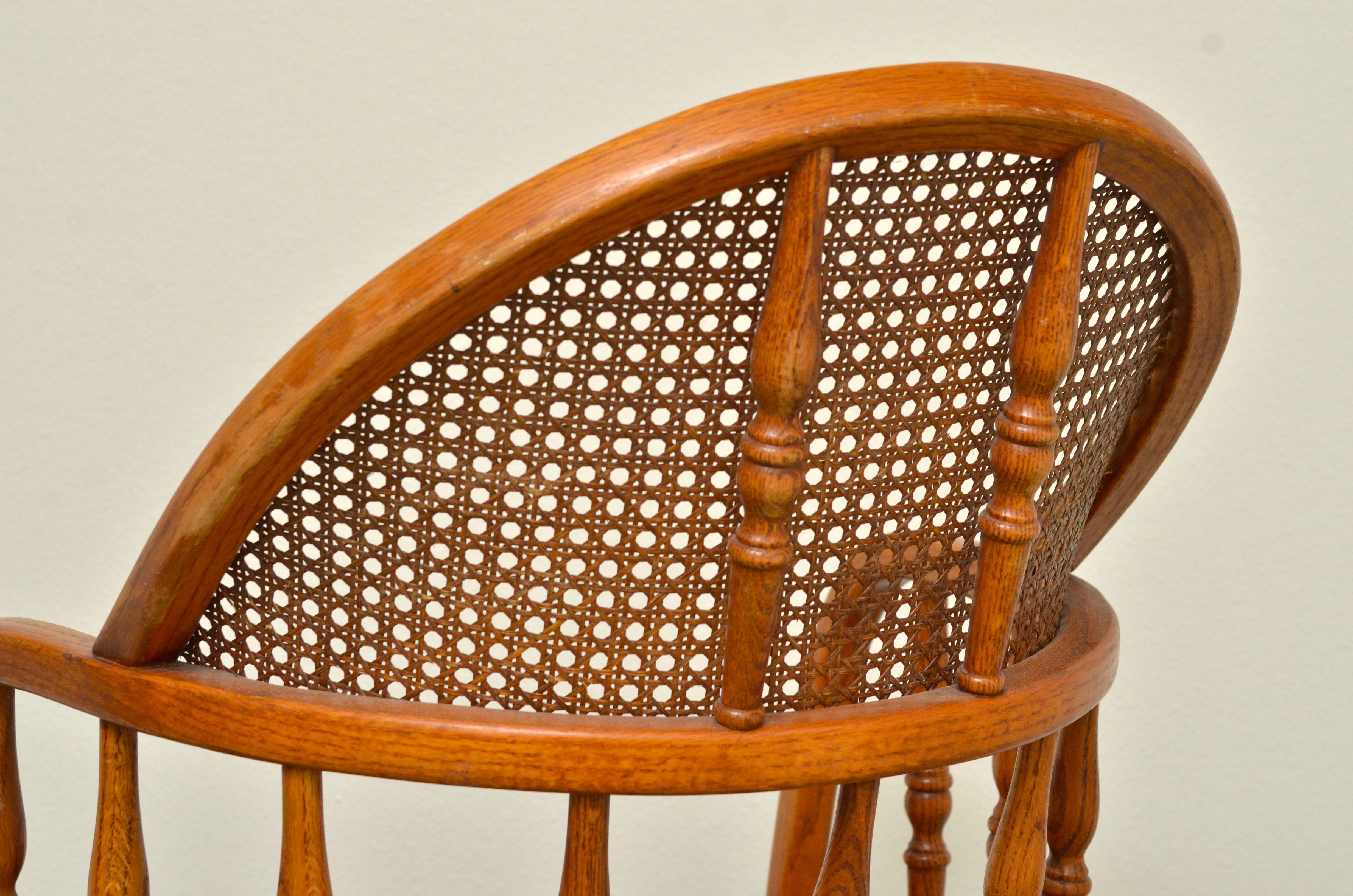 Solid Oak Swivel Desk Chair With Cane Back | EBTH