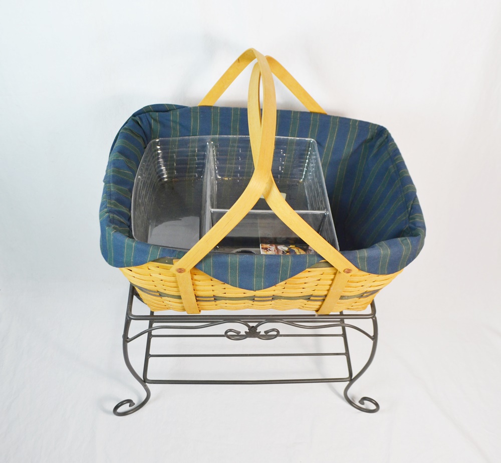 Longaberger 1999 Family Picnic Basket With Wrought Iron Stand EBTH