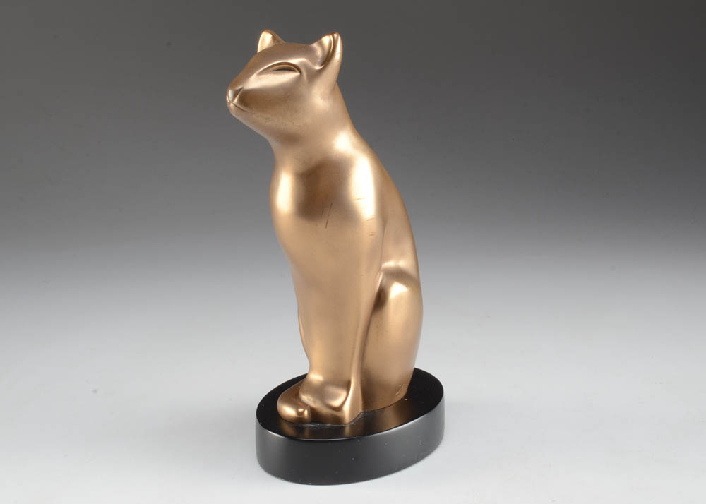 Signed DeWitt Midcentury Bronze Cat Sculpture EBTH