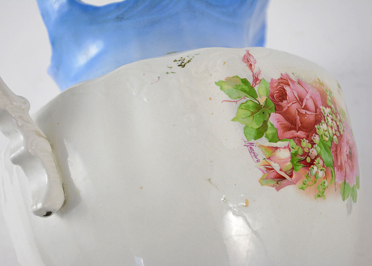 SemiVitreous Porcelain Pitcher with Flower Arrangement EBTH