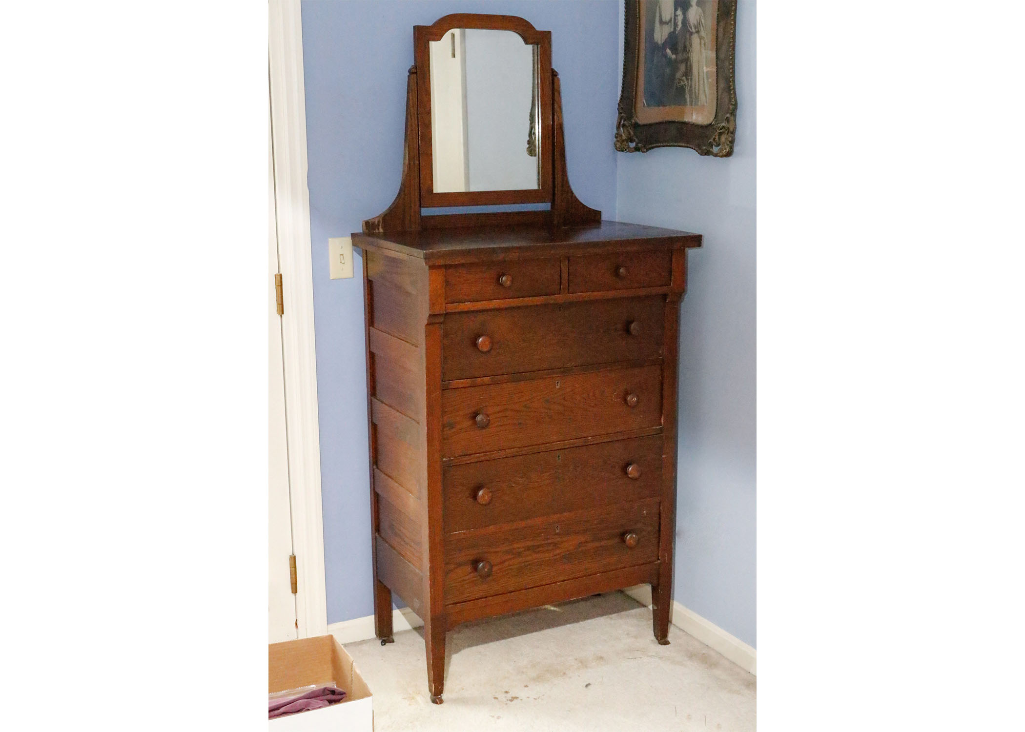 Antique Mixed Wood Chest Of Drawers With Cheval Mirror Ebth