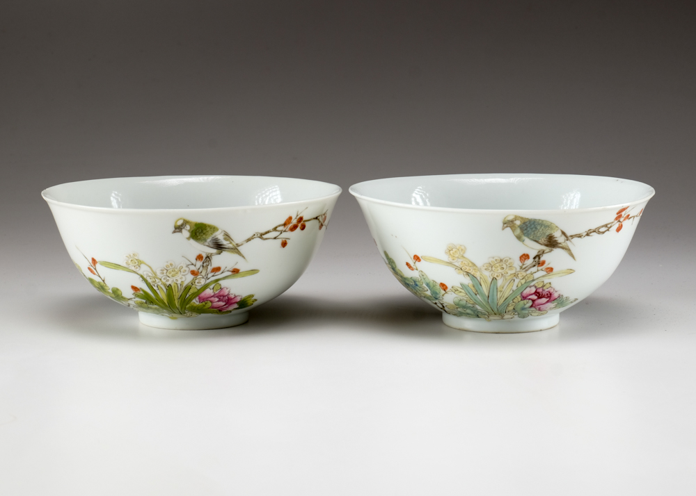 Two Antique Chinese Polychrome Porcelain Rice Bowls EBTH