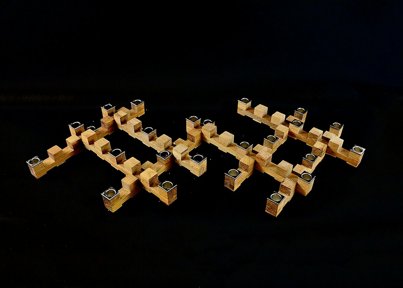 Pair of Modern Oval Oak Sagaform "Meccano" Candle Holders 