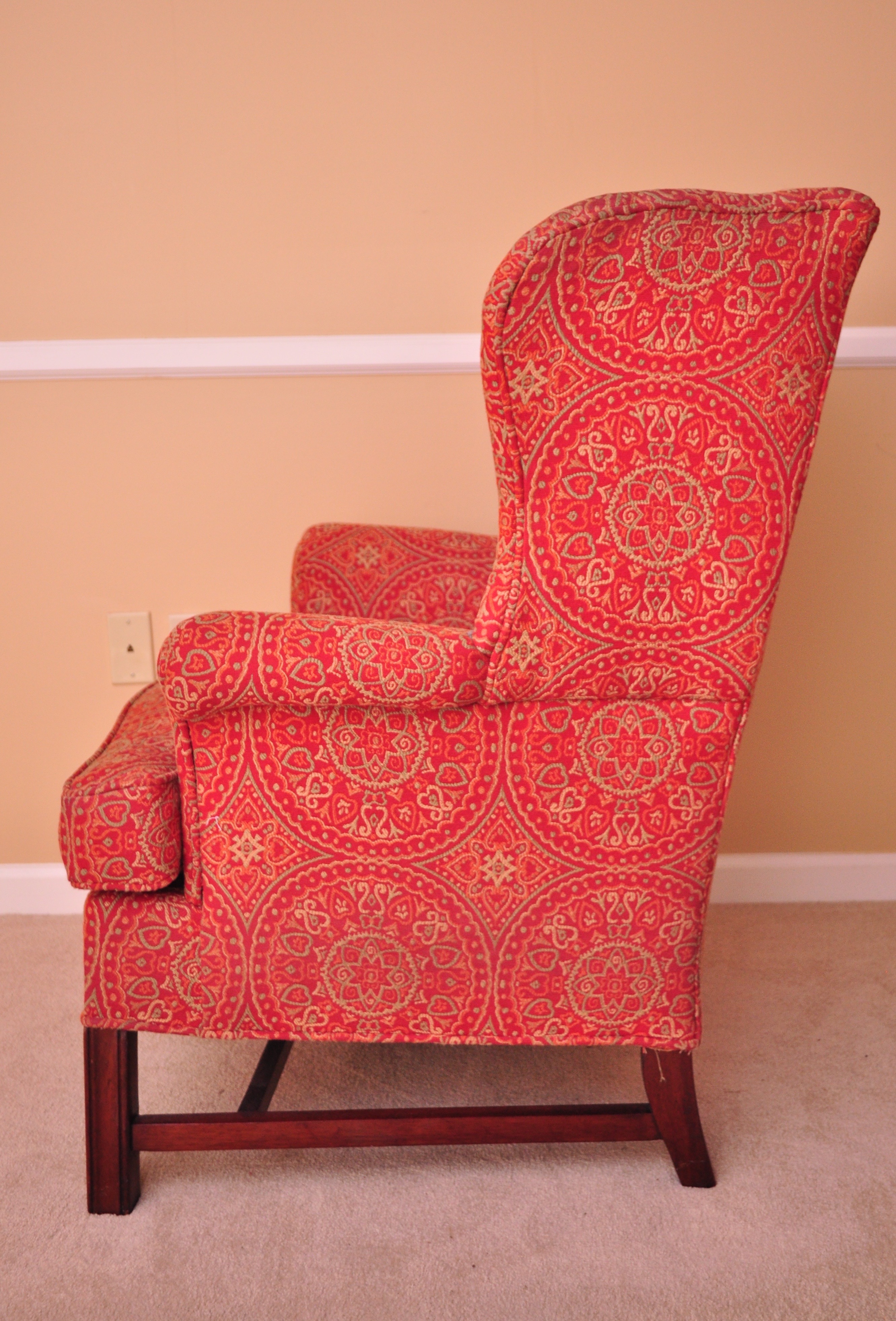 Pair of Upholstered Wingback Chairs and Matching Ottoman EBTH