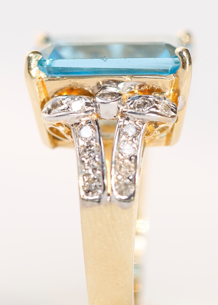 Fine 14K Gold Blue Topaz and Diamond Cocktail Ring | EBTH